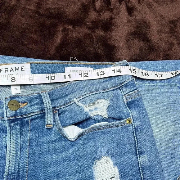 Frame Denim Le High Straight Distressed Jeans Straight Leg Medium Light Wash - Picture 10 of 15